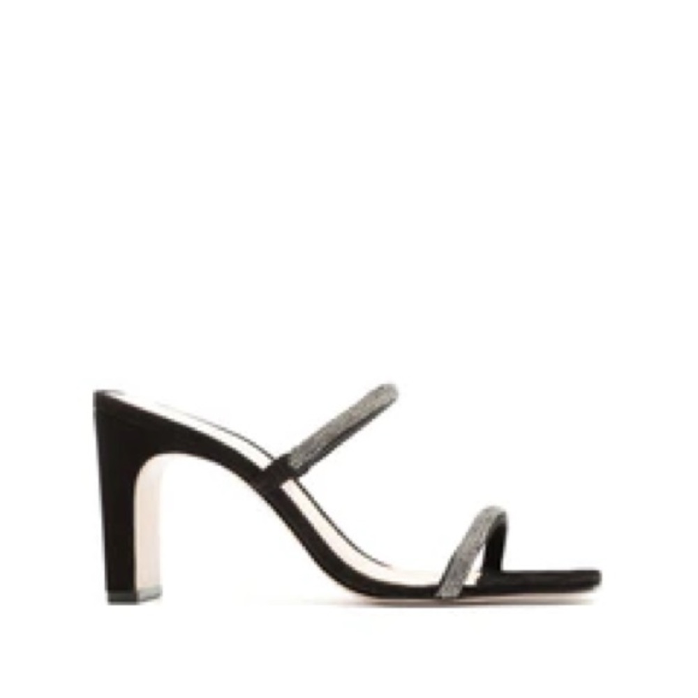 Schutz Salwa Sandal - 7 / Black / Nubuck & Rhinestone